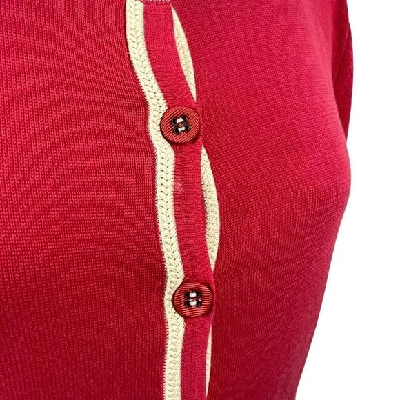 Lanvin Collection Silk Blend Cardigan Sz 6-8 Red Button Front 3/4 Sleeve 38 FR - Picture 7 of 13